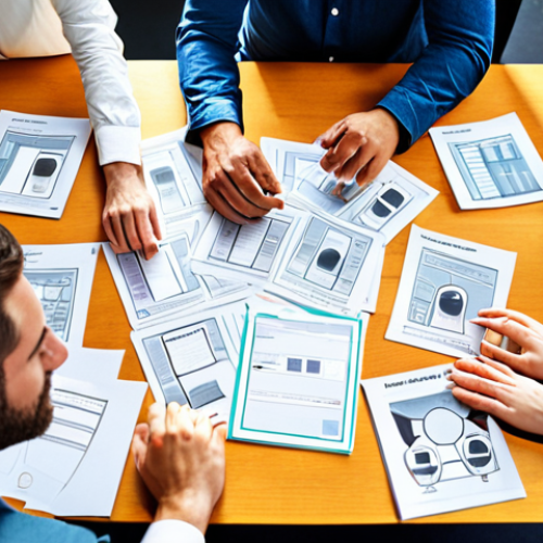 Home 11 **
Prompt: *A diverse group of people collaborating around a table, using empathy maps and user personas. Bright, modern office setting. Emphasize understanding and human-centered design. Soft, warm lighting.*
**