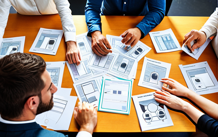 **
Prompt: *A diverse group of people collaborating around a table, using empathy maps and user personas. Bright, modern office setting. Emphasize understanding and human-centered design. Soft, warm lighting.*
**