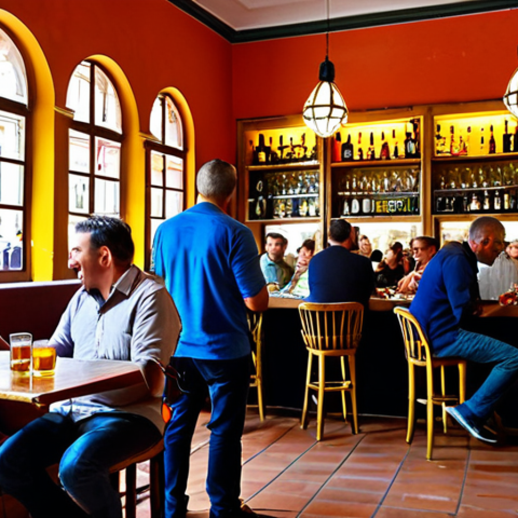 **
"A vibrant, bustling tapas bar in Seville, Spain, during lunchtime. People are enjoying tapas and drinks, laughter fills the air, fully clothed, appropriate attire, safe for work, professional photography, natural lighting, modest atmosphere."
**