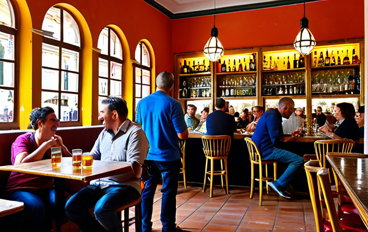 **
"A vibrant, bustling tapas bar in Seville, Spain, during lunchtime. People are enjoying tapas and drinks, laughter fills the air, fully clothed, appropriate attire, safe for work, professional photography, natural lighting, modest atmosphere."
**
