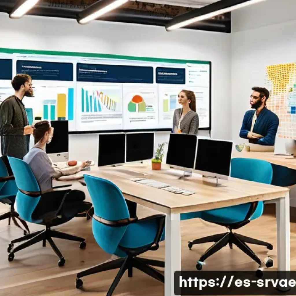 서비스 디자인에서의 피드백 루프 만들기 - A modern digital workspace showing a diverse team of professionals collaborating around a large scre...