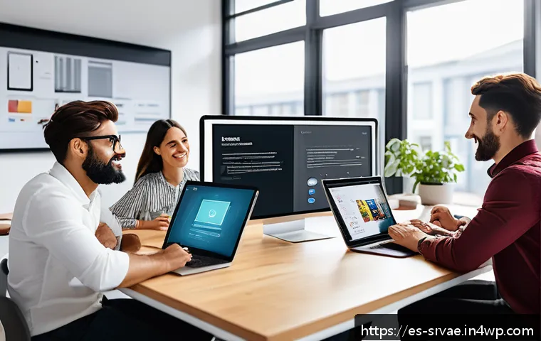 서비스 디자인에서의 간편한 프로토타입 도구 - A modern creative workspace featuring a diverse team of young professionals collaborating remotely o...