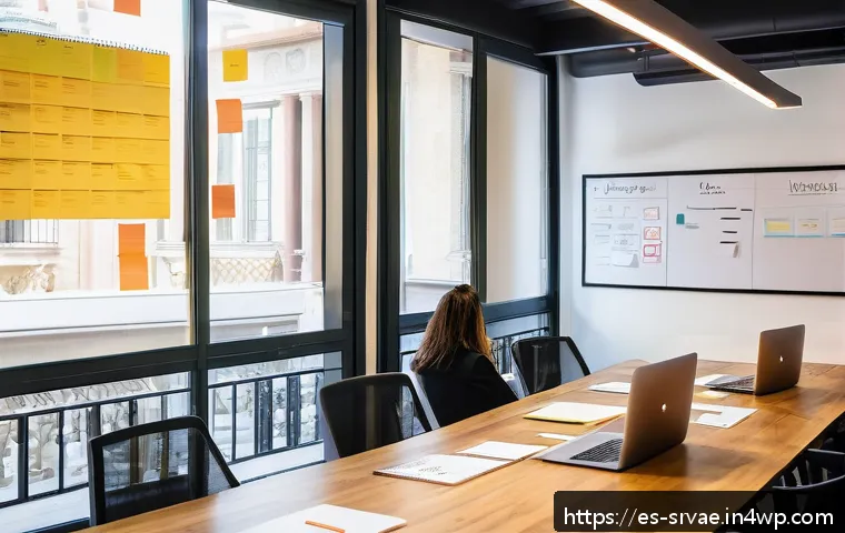 서비스 프로토타입 제작 과정 - A modern, bright coworking space in a Barcelona office, featuring a diverse team of Spanish professi...